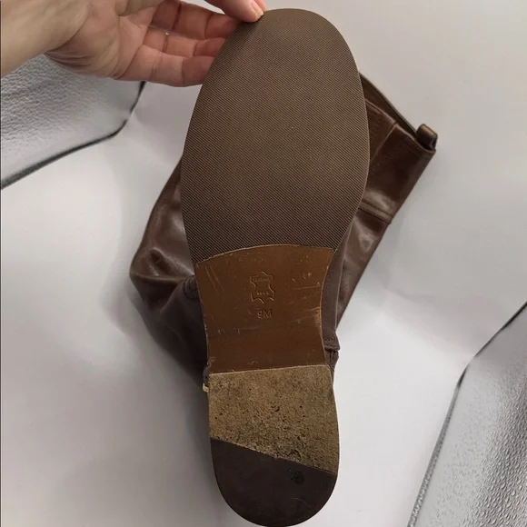 Tory Burch Marlene Riding Boots Brown Leather 9M Gold Buckle Equestrian Tall - Picture 11 of 16